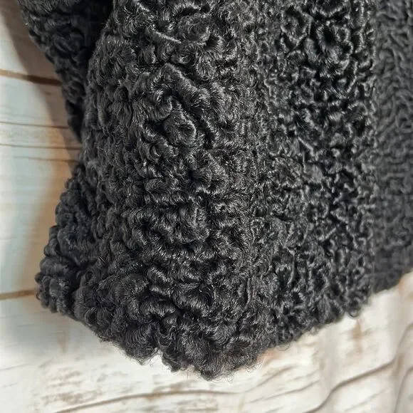 Meyer Epstein Furs London Ontario Unique Black Lambswool Coat With Mink Fur Trim - Picture 14 of 14